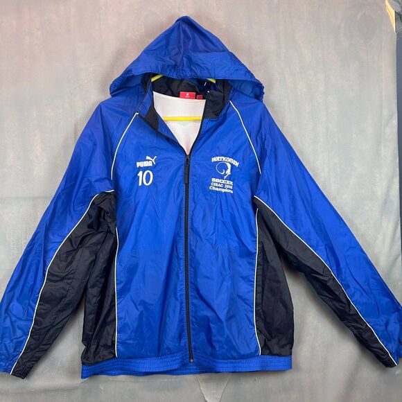 Puma Windbreaker Jacket Men's Large Blue Black Hooded Soccer CISAC 2008 Champion - Picture 1 of 6